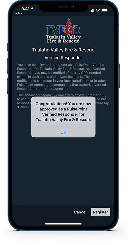 PulsePoint Verified Responder Registration Confirmation